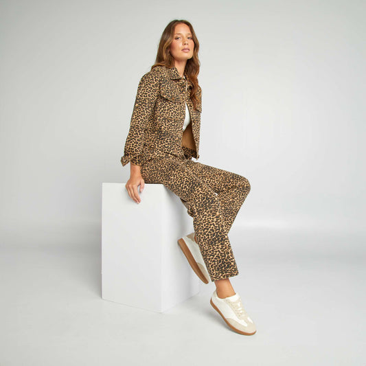 Leopard print straight-leg trousers BEIGE