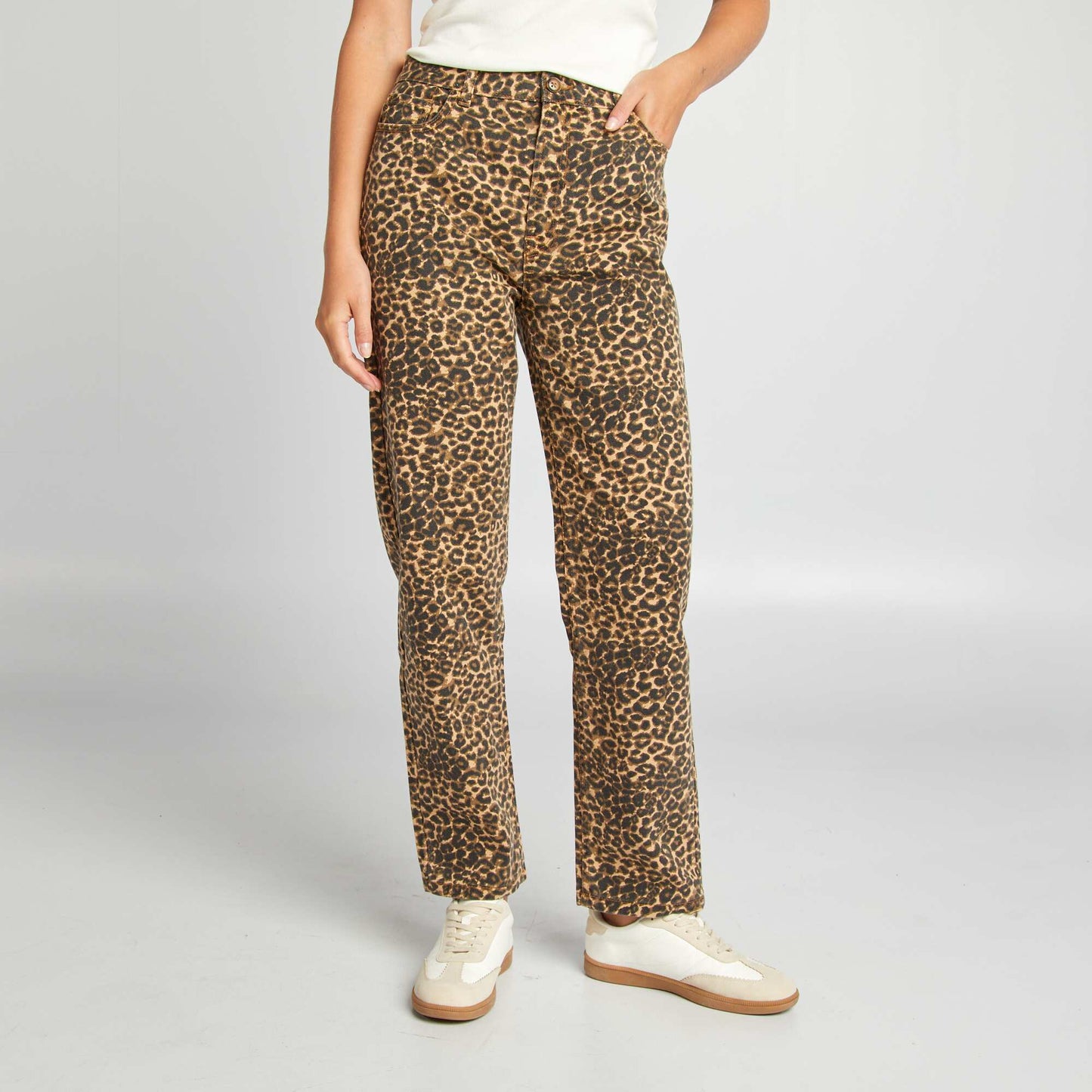 Leopard print straight-leg trousers BEIGE