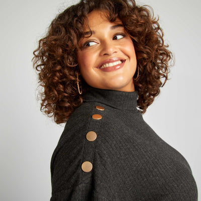 سترة بولو برقبة مضلعة برقبة داخلية رمادي