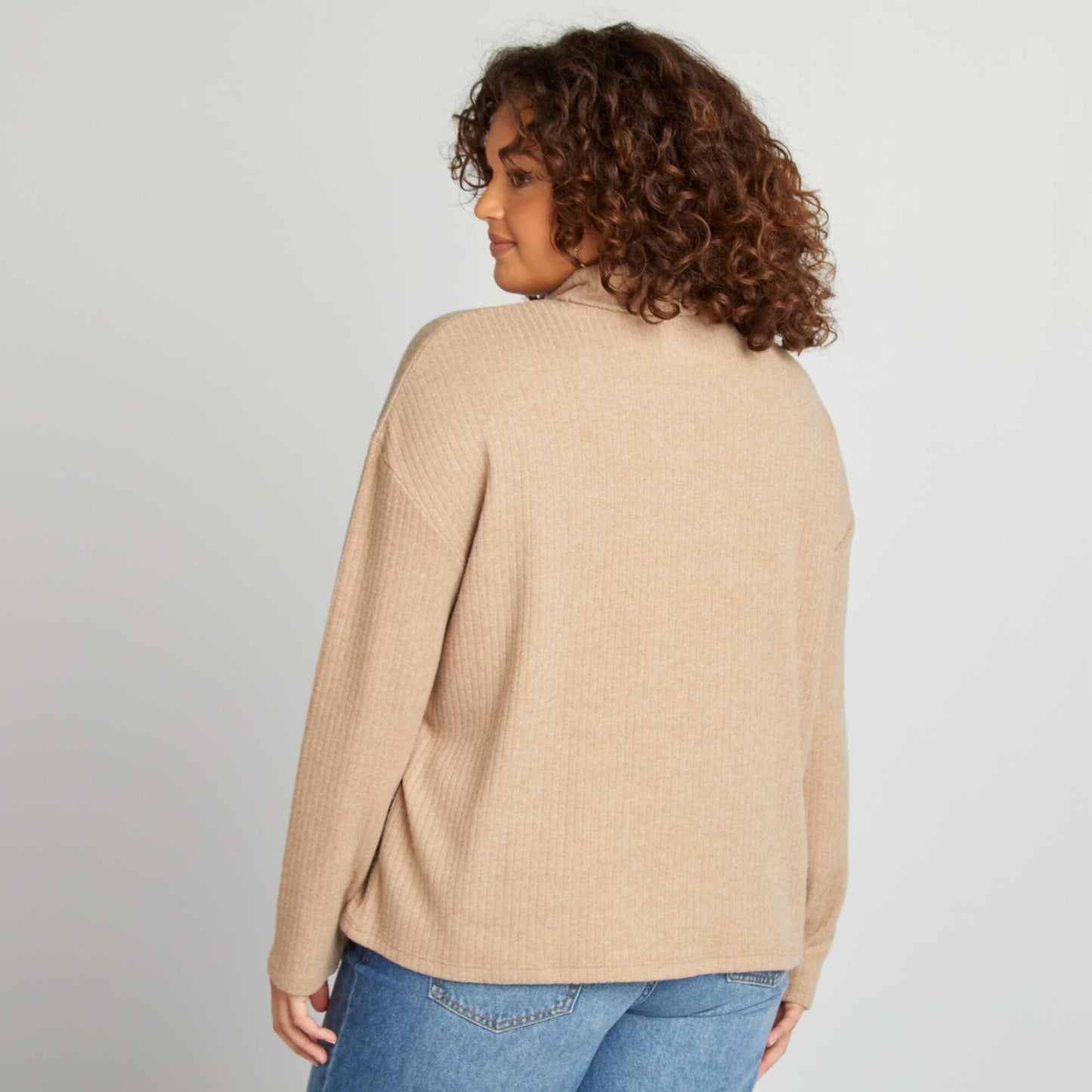 Ribbed polo neck undersweater BEIGE