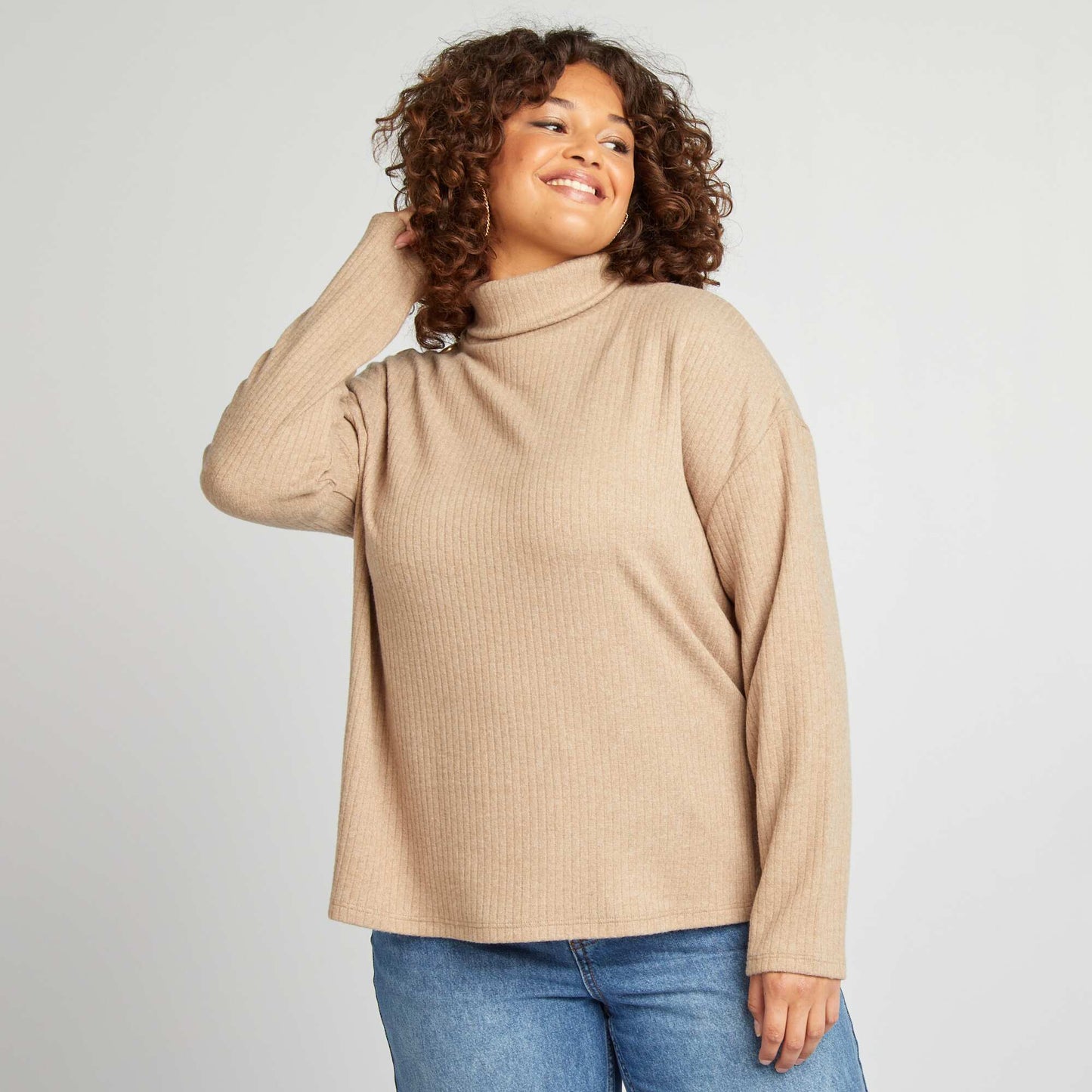 Ribbed polo neck undersweater BEIGE