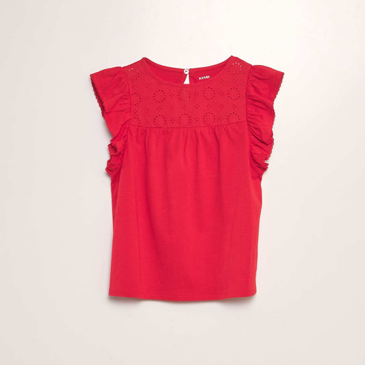 T-shirt with broderie anglaise RED