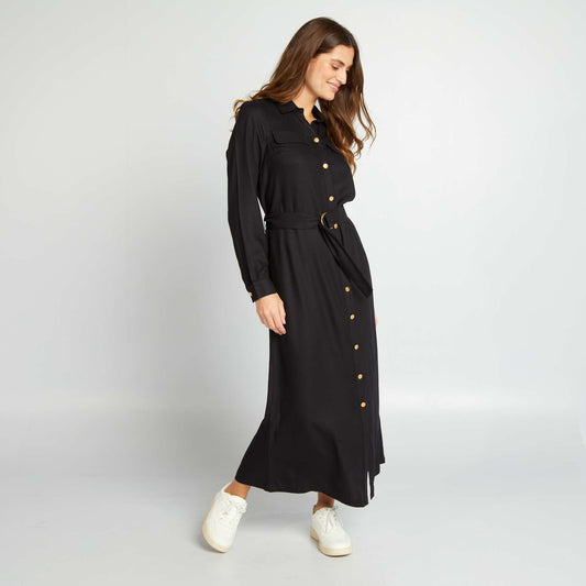 Belted midi dress black