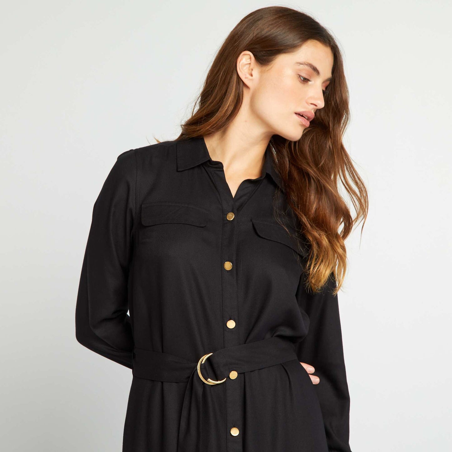 Belted midi dress black