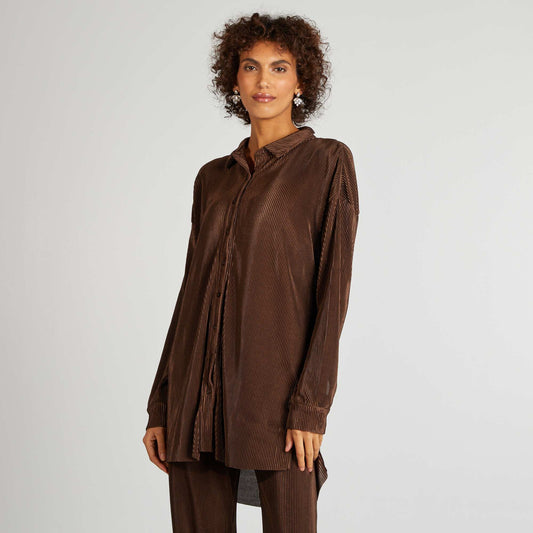 Long pleated knit shirt BROWN