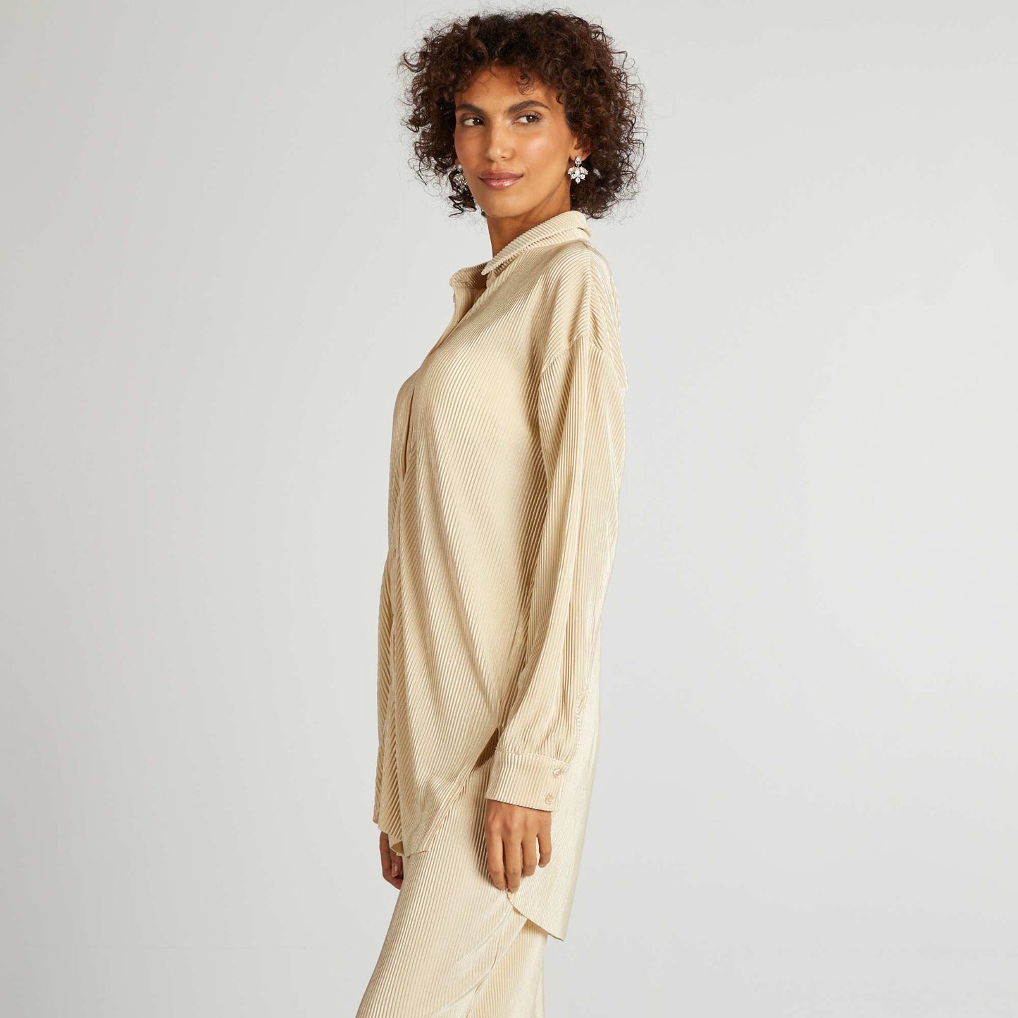 Long pleated knit shirt BEIGE