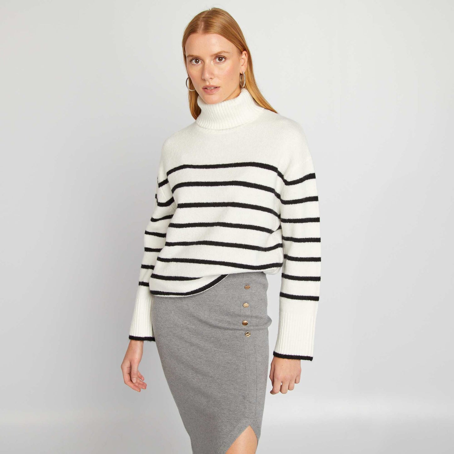 Striped knit jumper with high neck WHITE