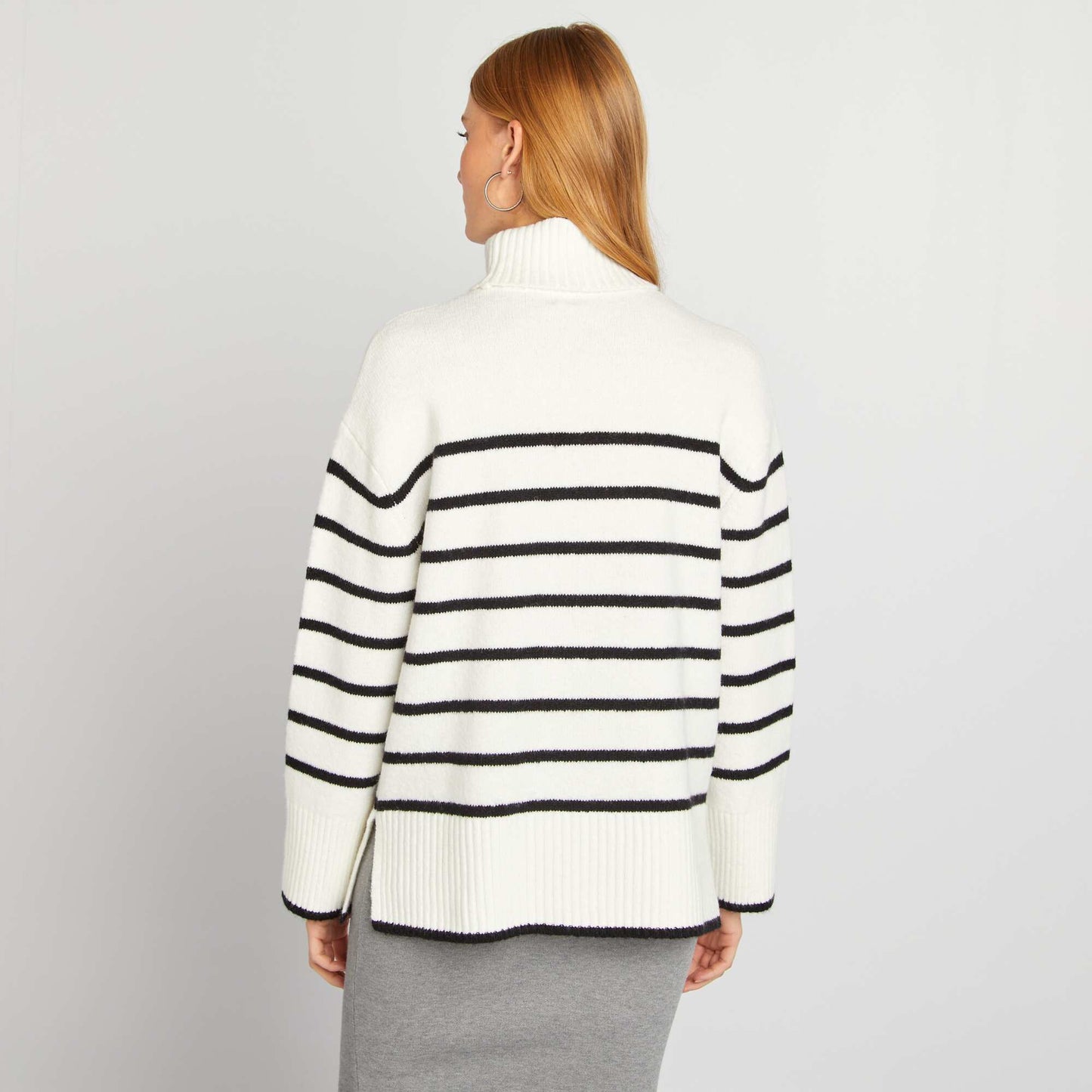 Striped knit jumper with high neck WHITE