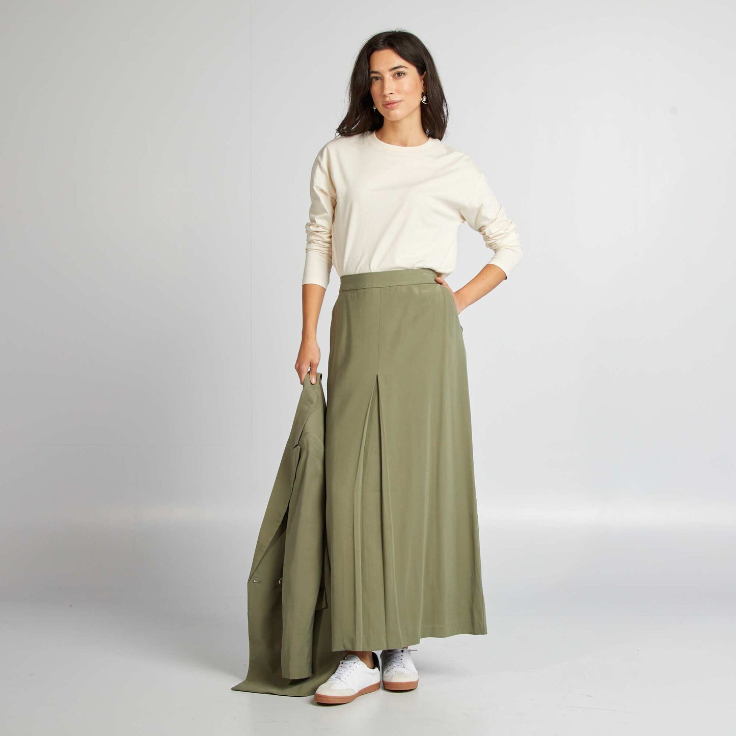 Flared midi skirt KHAKI