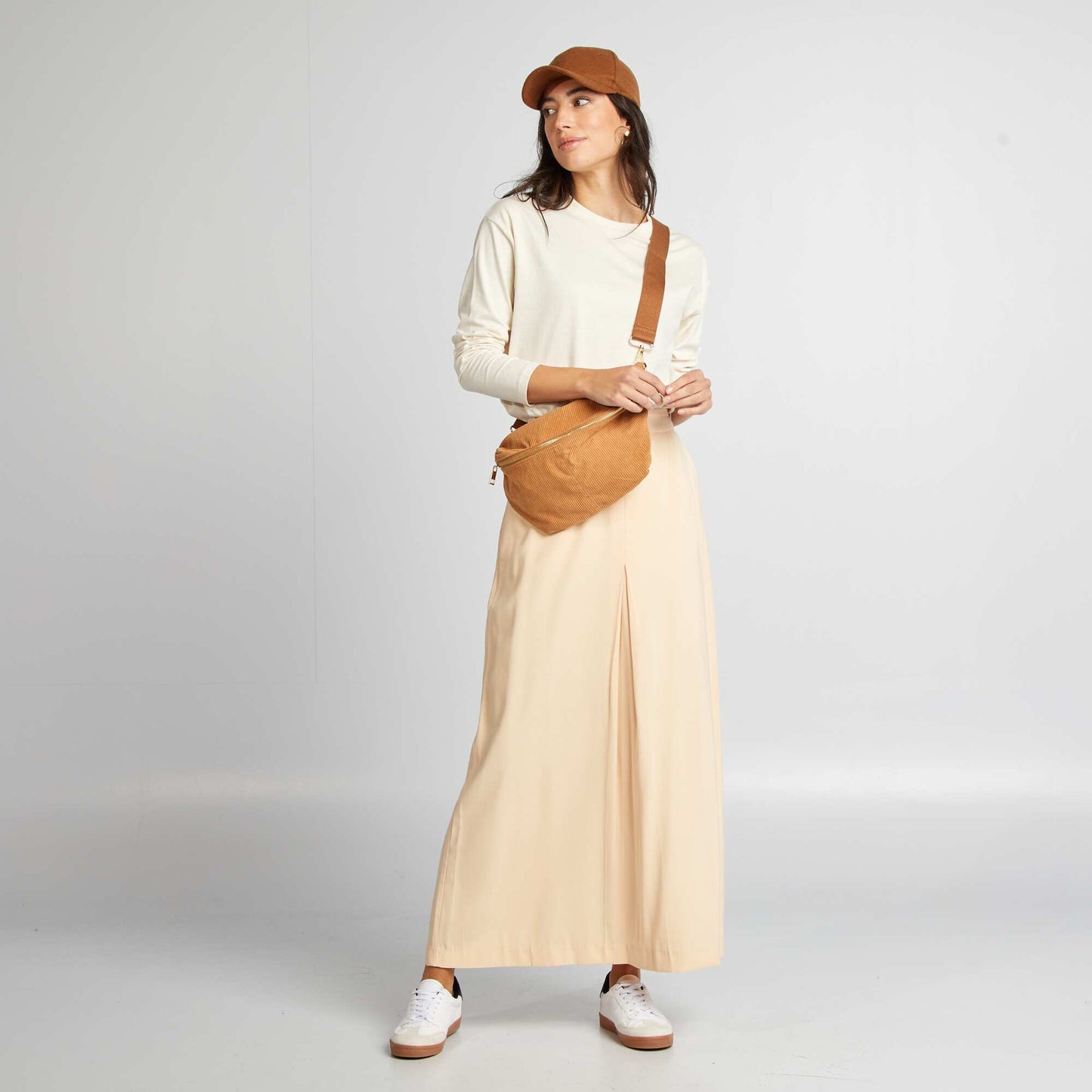 Flared midi skirt BEIGE