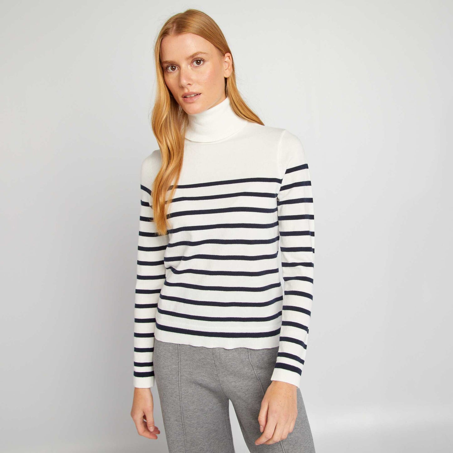 Fine-knit polo neck sweater WHITE