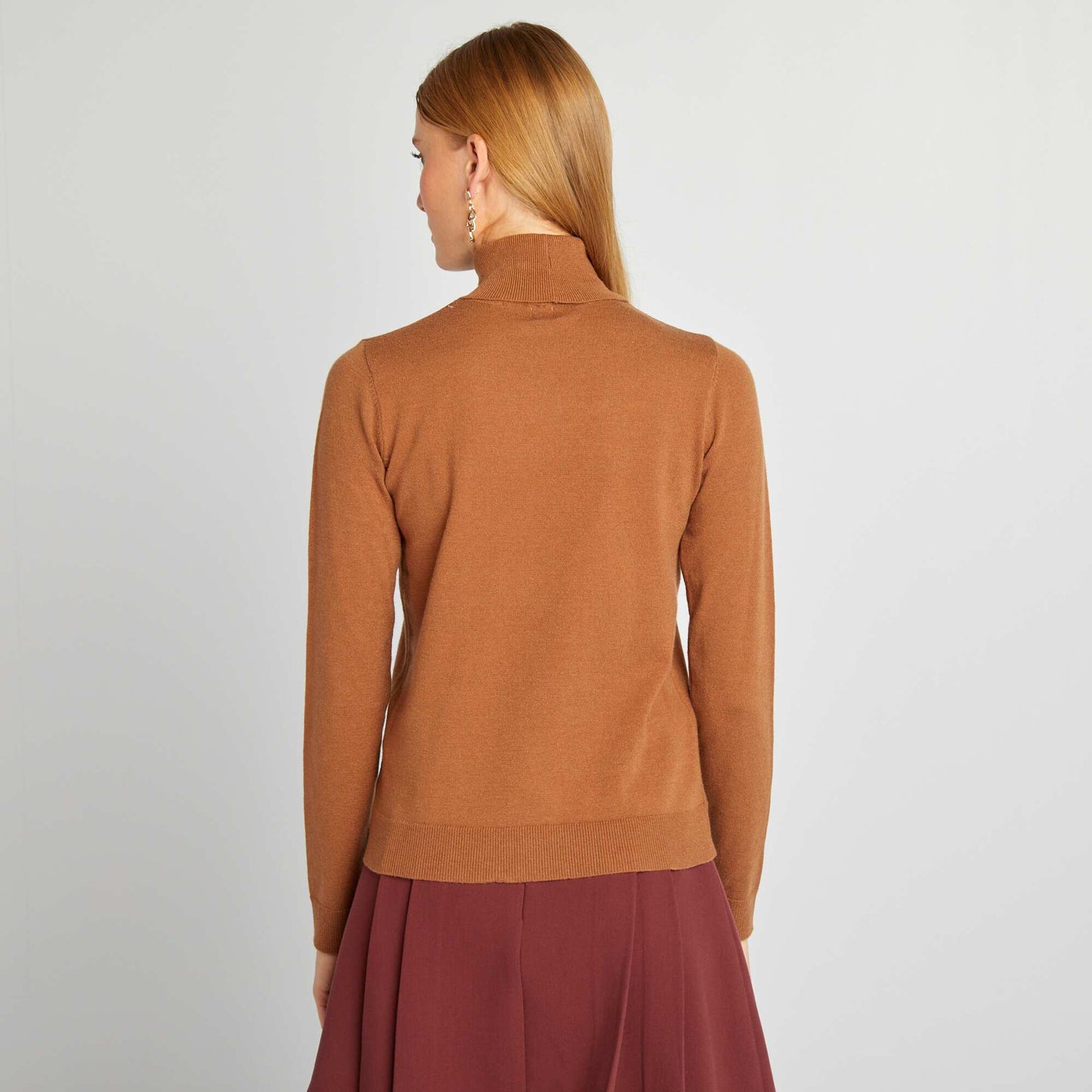 Fine-knit polo neck sweater BROWN