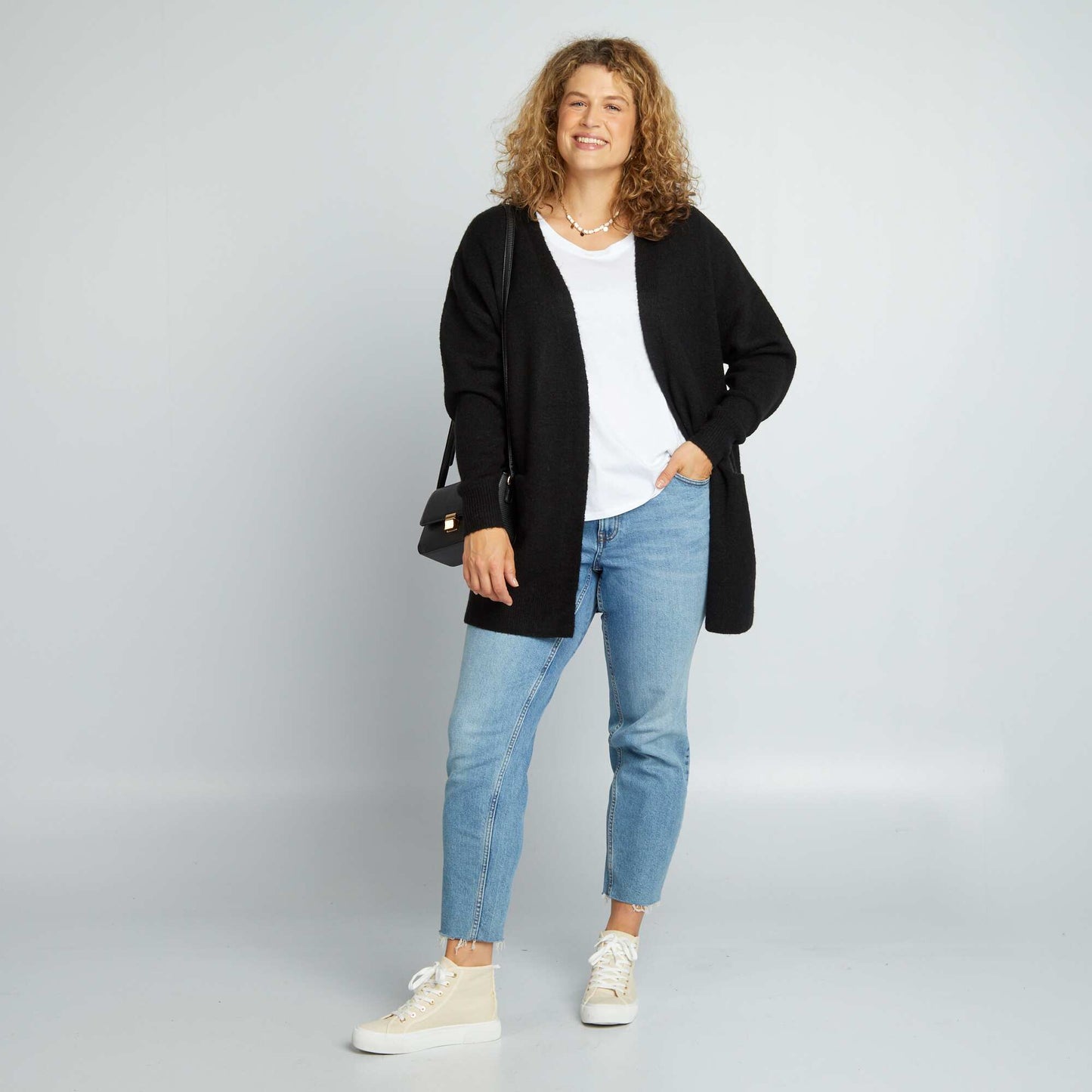 Open wool-blend cardigan black