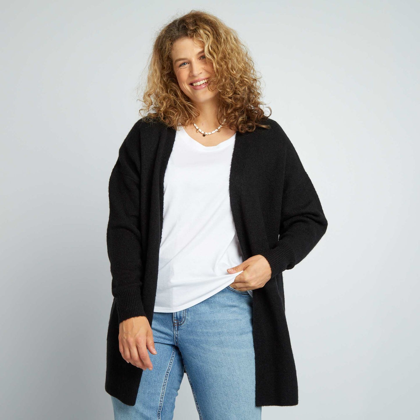 Open wool-blend cardigan black