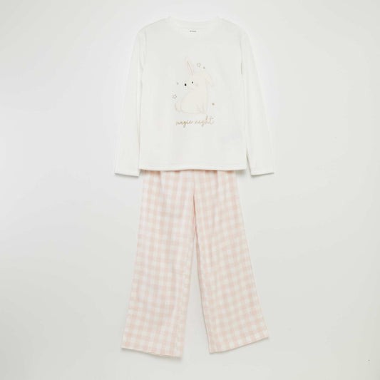 Velour and flannel pyjama set - 2-piece set WHITE