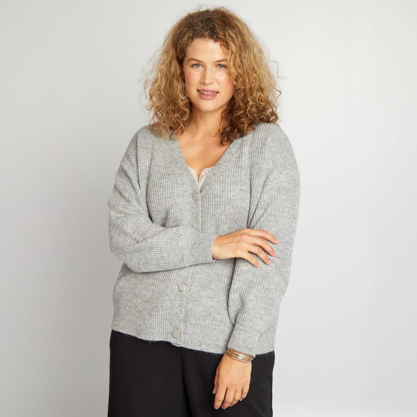 Ribbed knit cardigan GREY