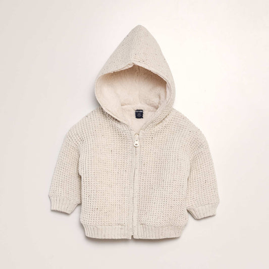 Knitted cardigan with hood BEIGE