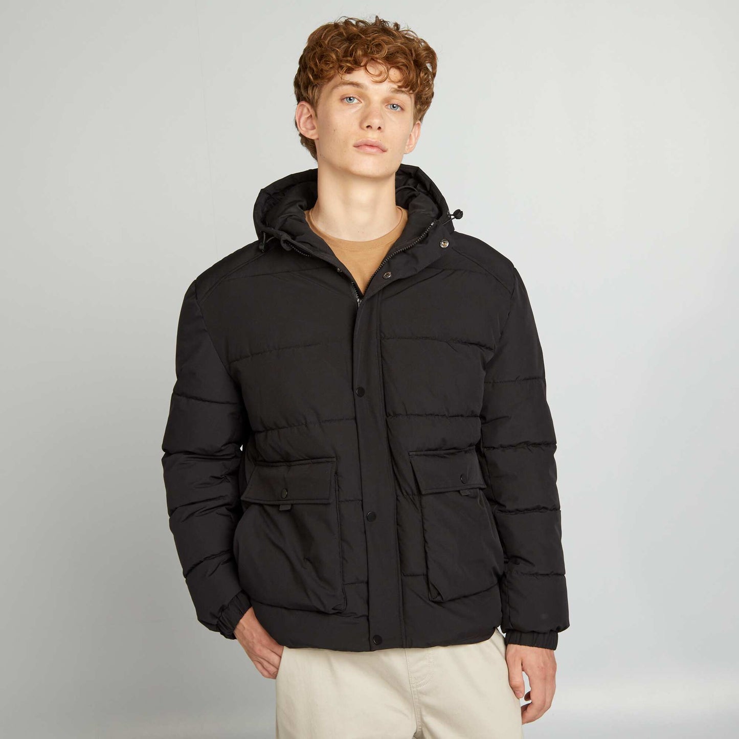 Mid-length showerproof padded jacket black