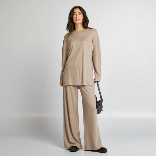 Ribbed wide-leg trousers BROWN