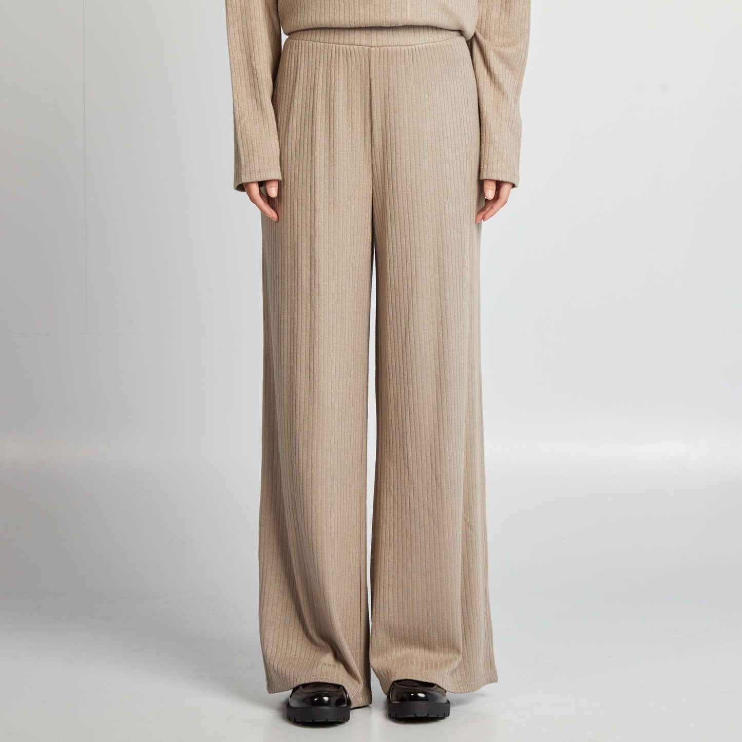 Ribbed wide-leg trousers BROWN