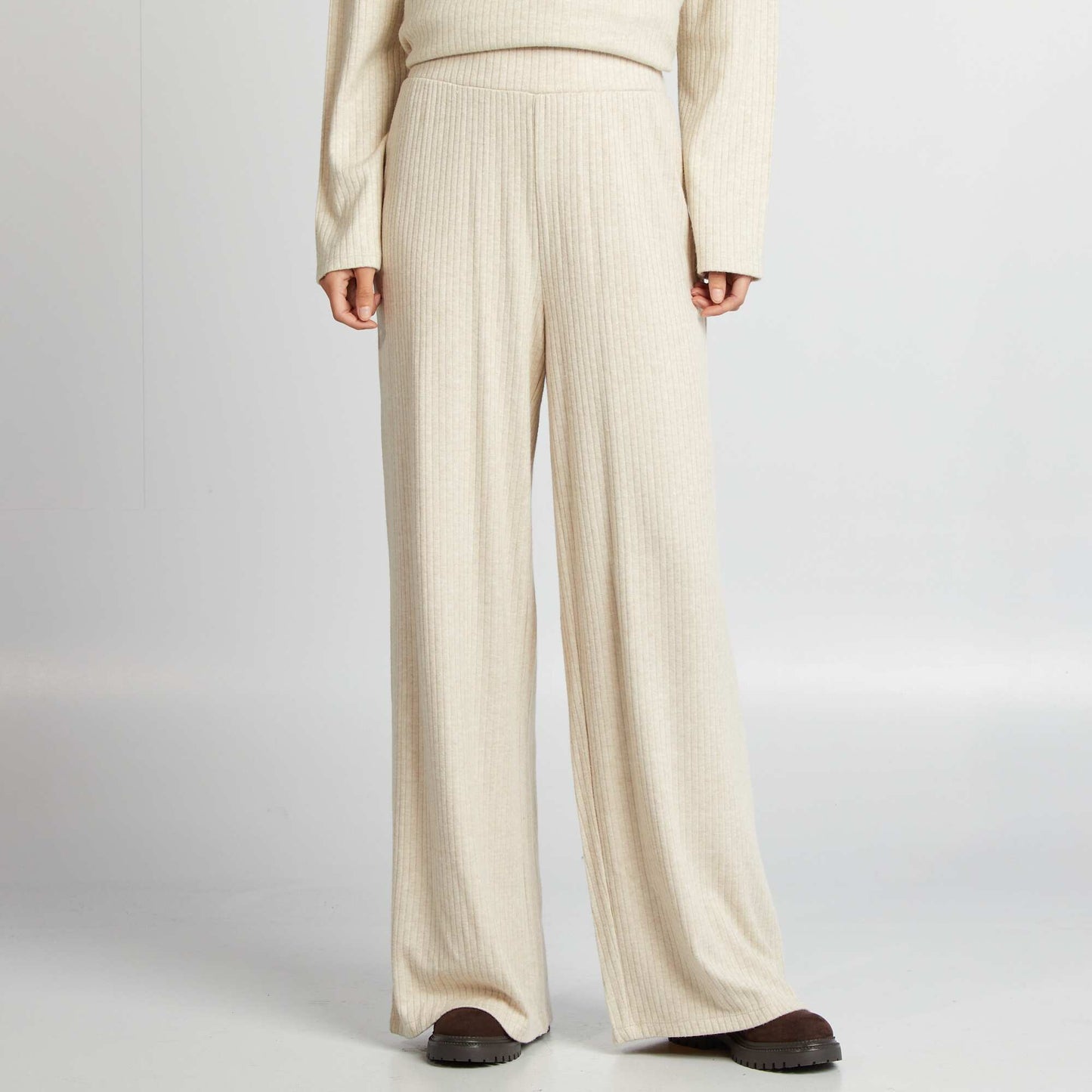 Ribbed wide-leg trousers BEIGE