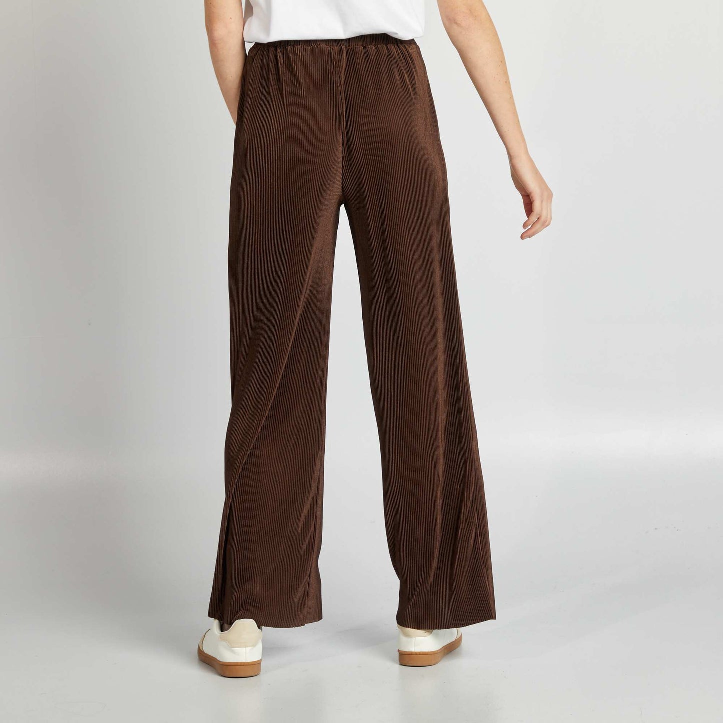 Pleated knit fabric wide-leg trousers BROWN