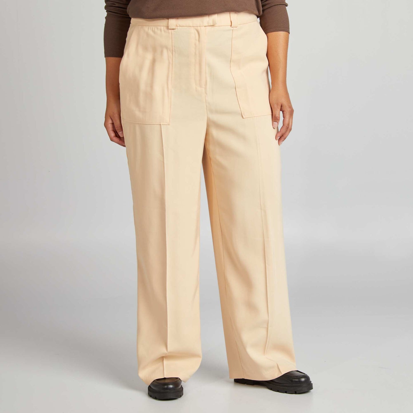 Wide-leg twill tailored trousers BEIGE