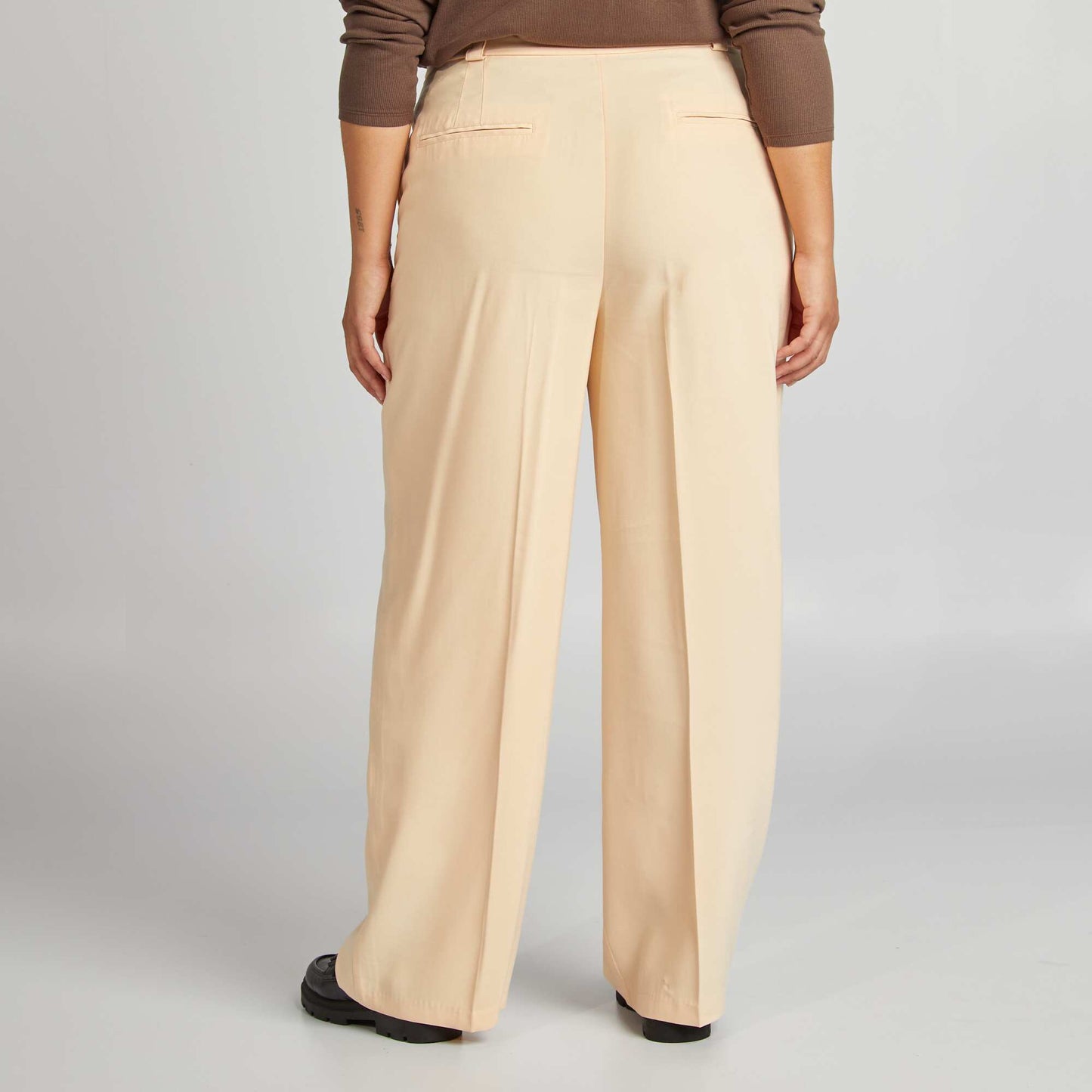 Wide-leg twill tailored trousers BEIGE