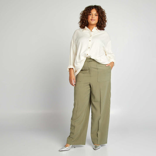 Wide-leg twill tailored trousers GREEN