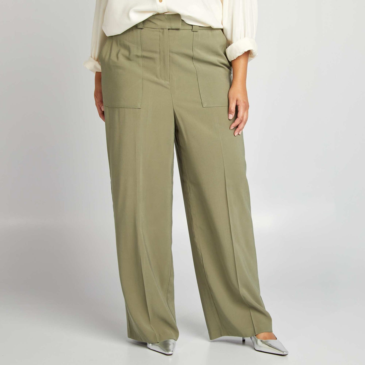 Wide-leg twill tailored trousers GREEN