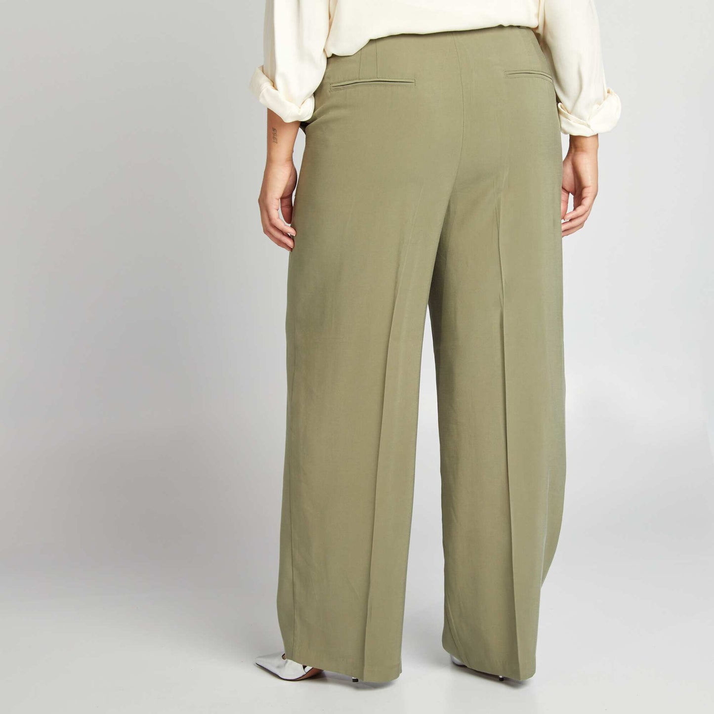 Wide-leg twill tailored trousers GREEN