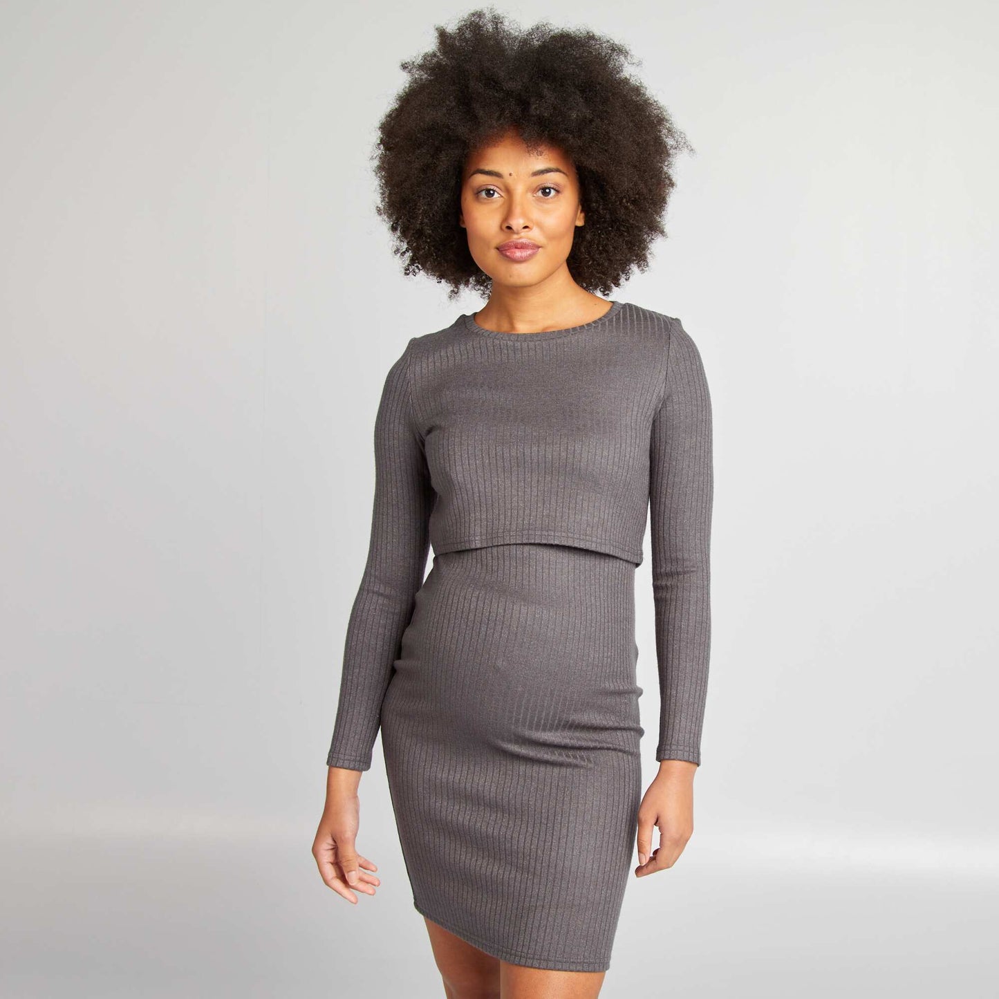 Ribbed nursing dress GREY