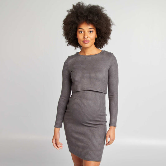 Ribbed nursing dress GREY