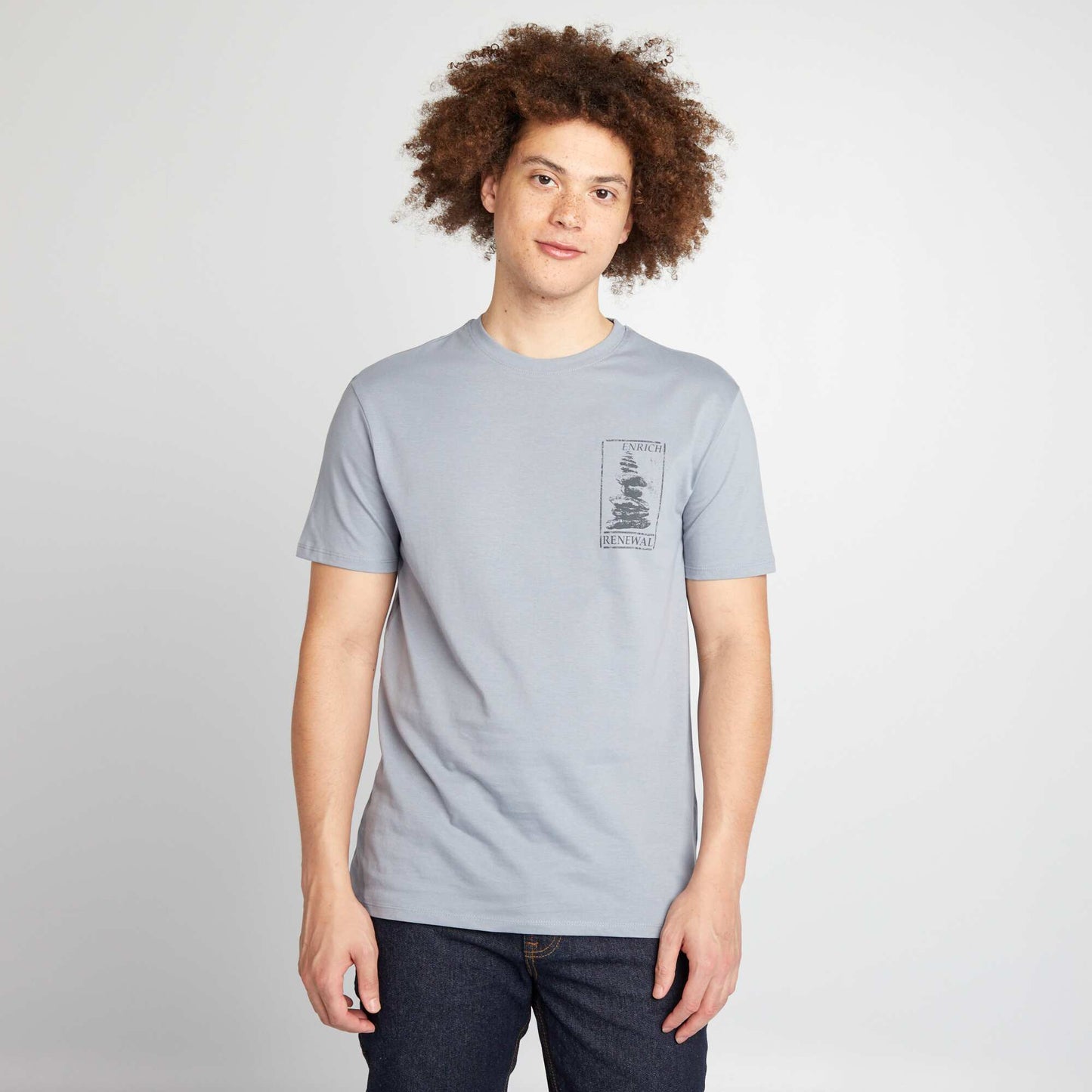 Straight-cut cotton T-shirt with print BLUE