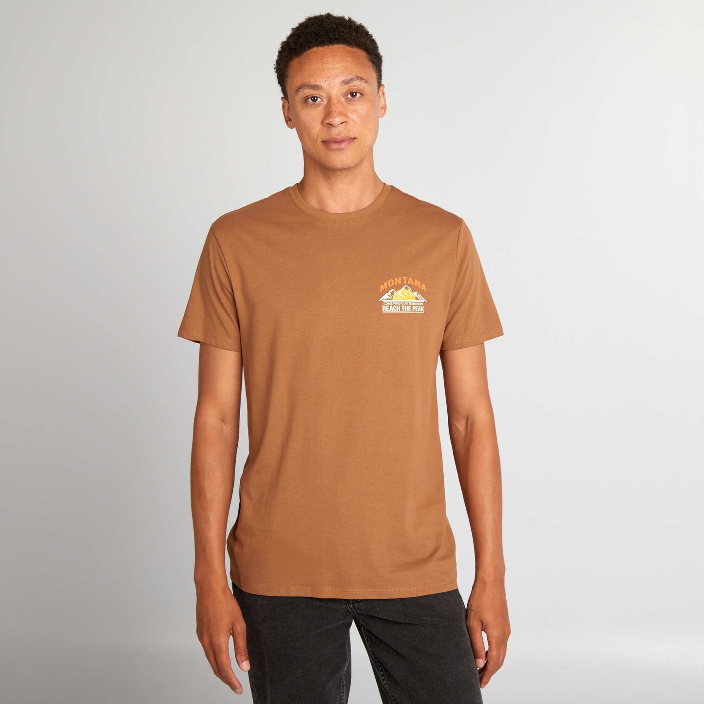 Straight-cut cotton T-shirt with print BROWN