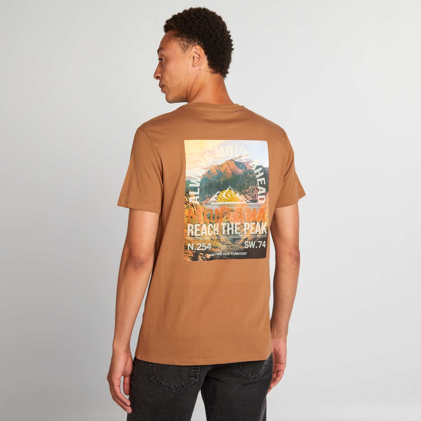 Straight-cut cotton T-shirt with print BROWN