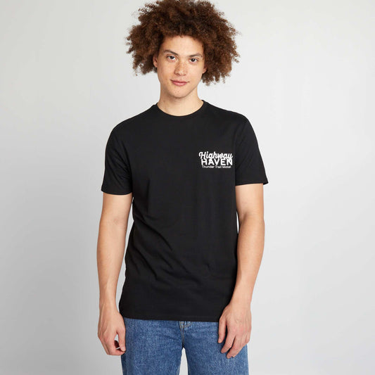 Straight-cut cotton T-shirt with print BLACK