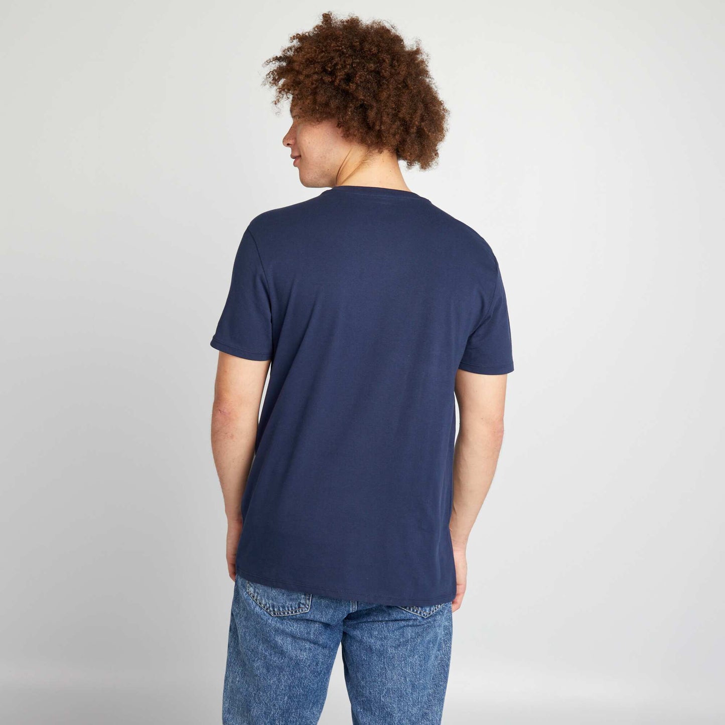 Straight-cut cotton T-shirt with print BLUE