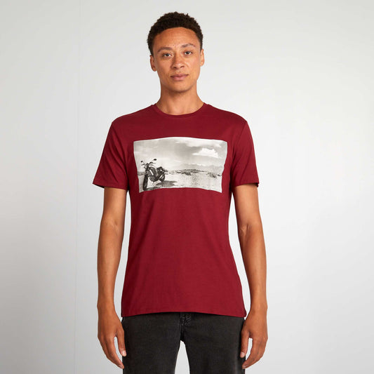 Straight-cut cotton T-shirt with print RED