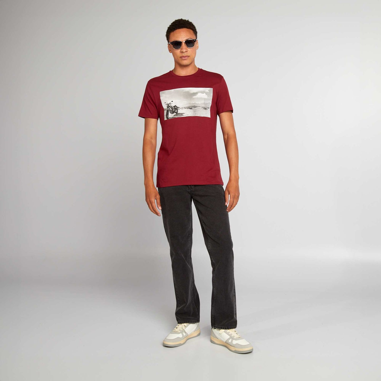 Straight-cut cotton T-shirt with print RED