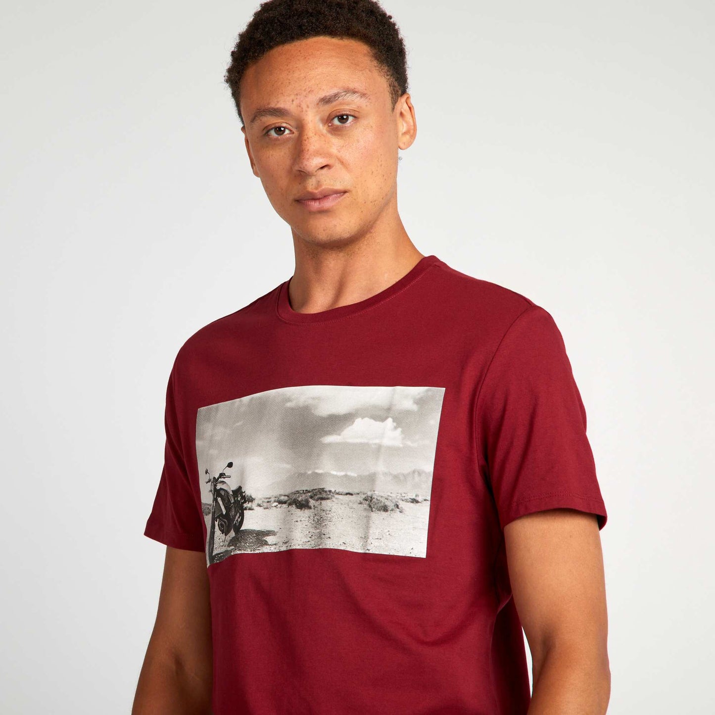 Straight-cut cotton T-shirt with print RED