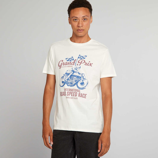 Straight-cut cotton T-shirt with print WHITE