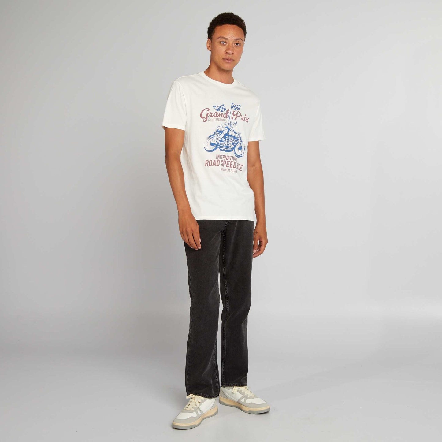 Straight-cut cotton T-shirt with print WHITE