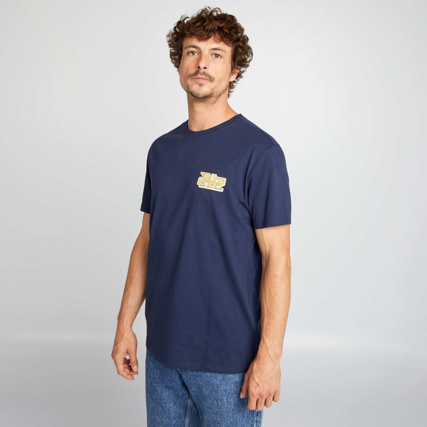 Straight-cut cotton T-shirt with print BLUE