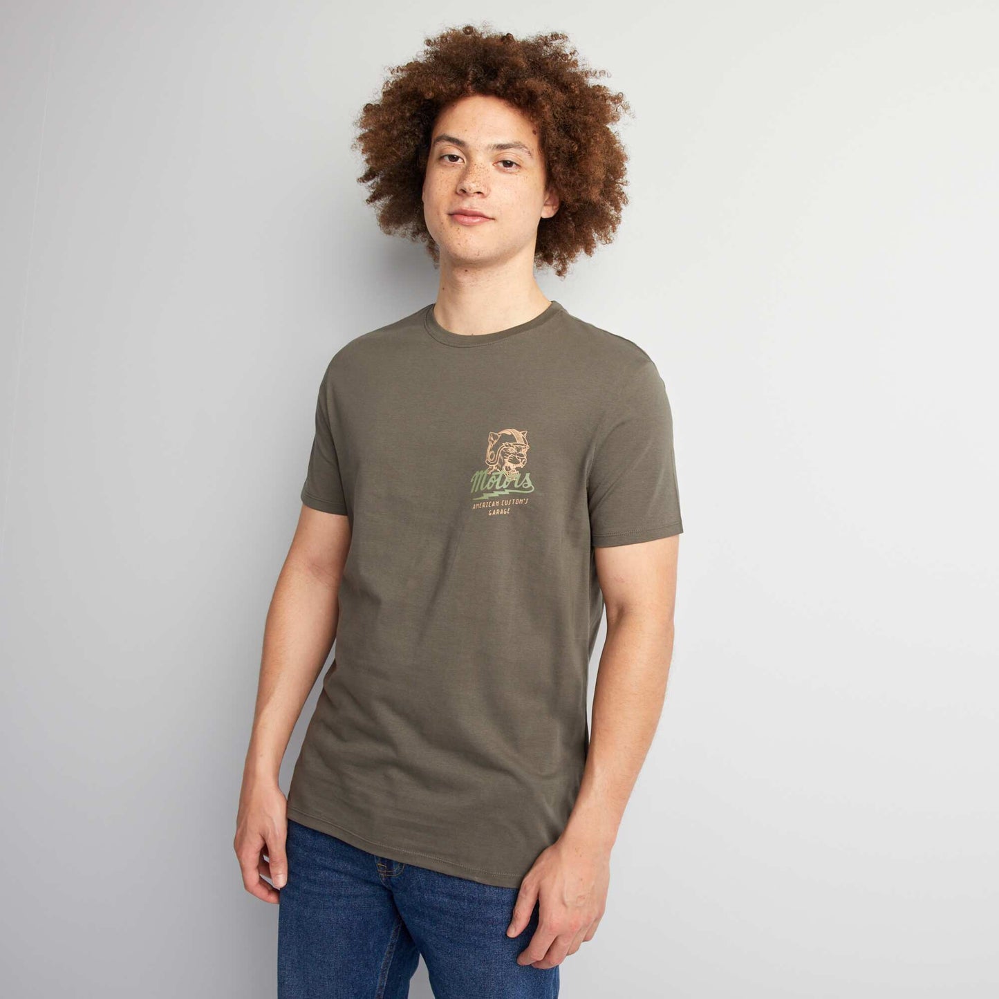 Straight-cut cotton T-shirt with print KHAKI