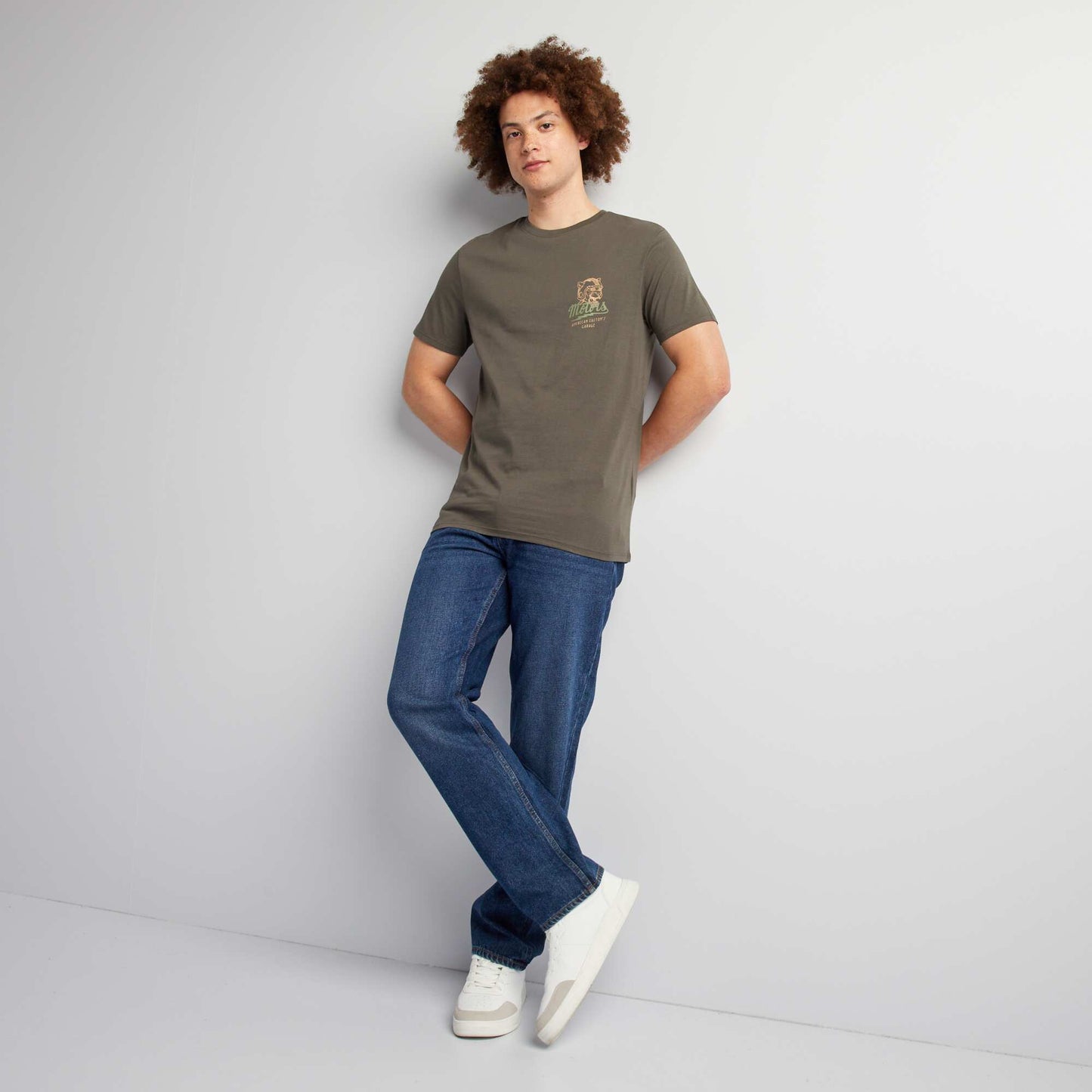 Straight-cut cotton T-shirt with print KHAKI