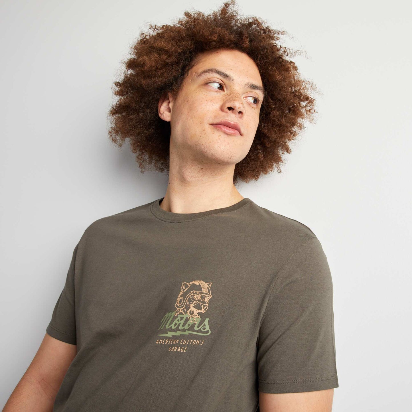 Straight-cut cotton T-shirt with print KHAKI