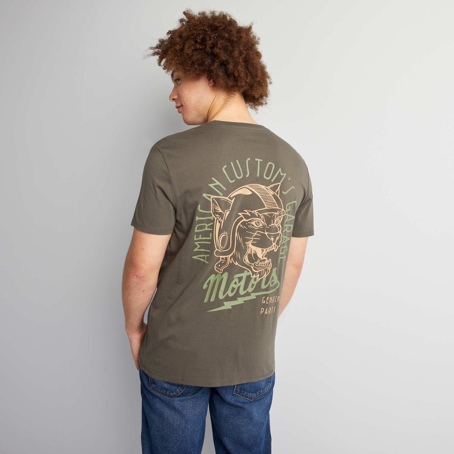 Straight-cut cotton T-shirt with print KHAKI