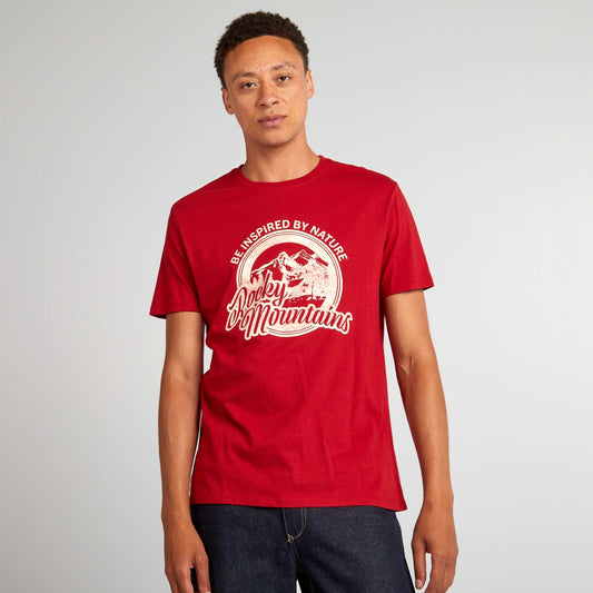 Straight-cut cotton T-shirt with print RED