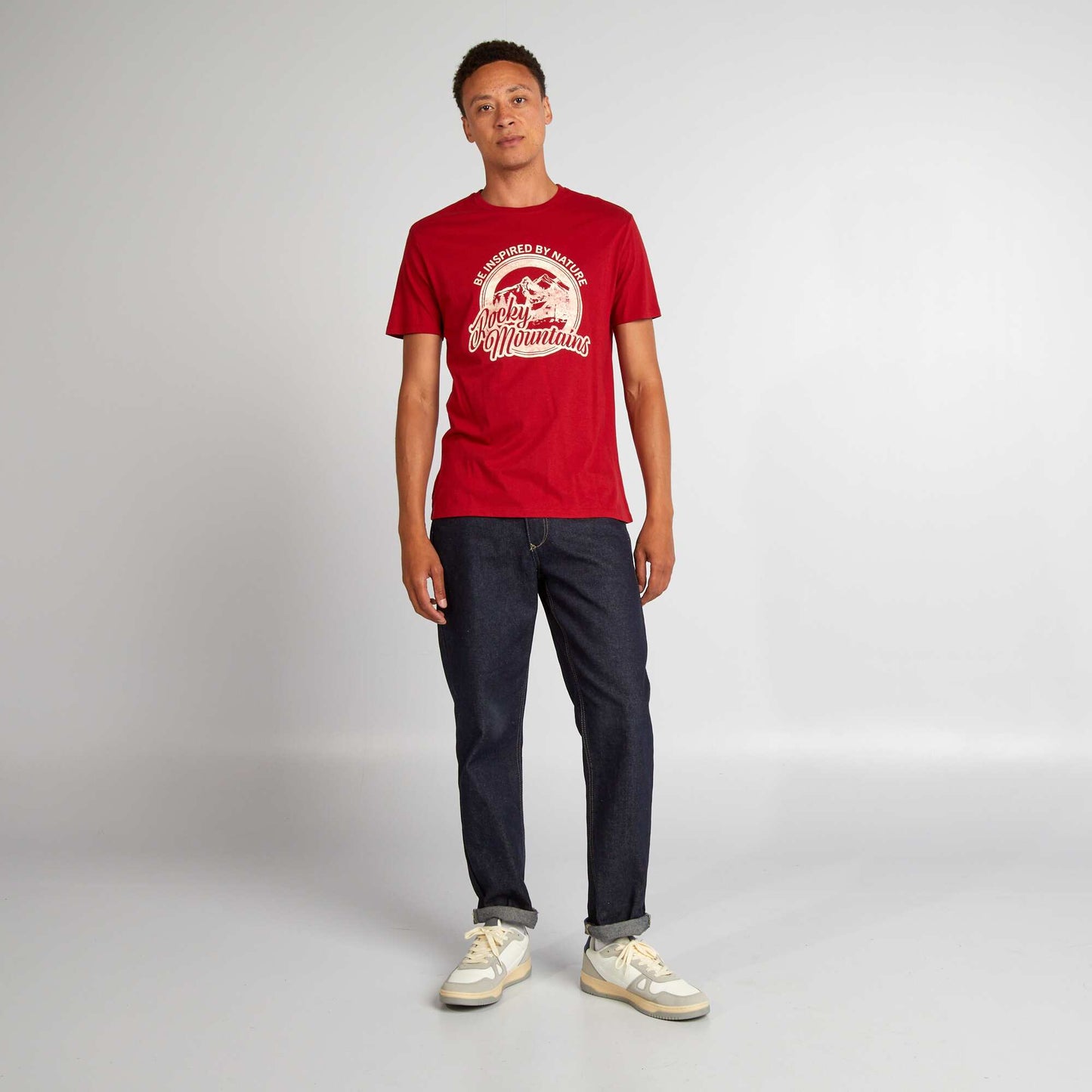 Straight-cut cotton T-shirt with print RED